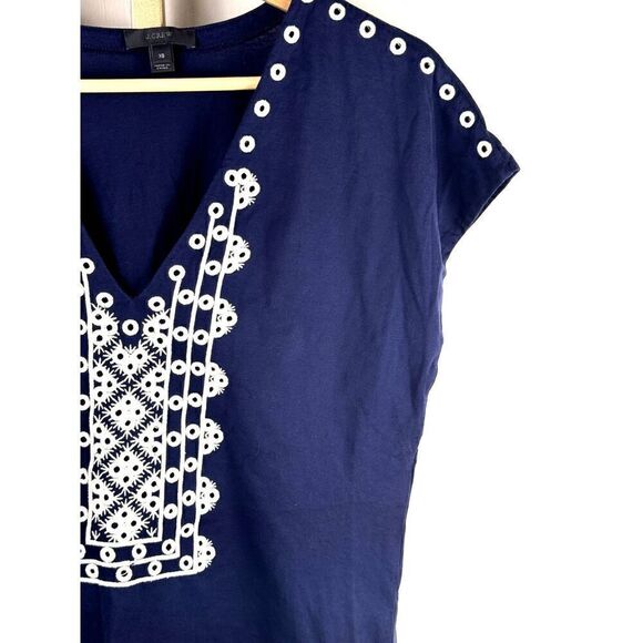 J. Crew Navy Blue Shirt with White Eyelet Embellishment Sz XS EUC // preppy // - Picture 3 of 9